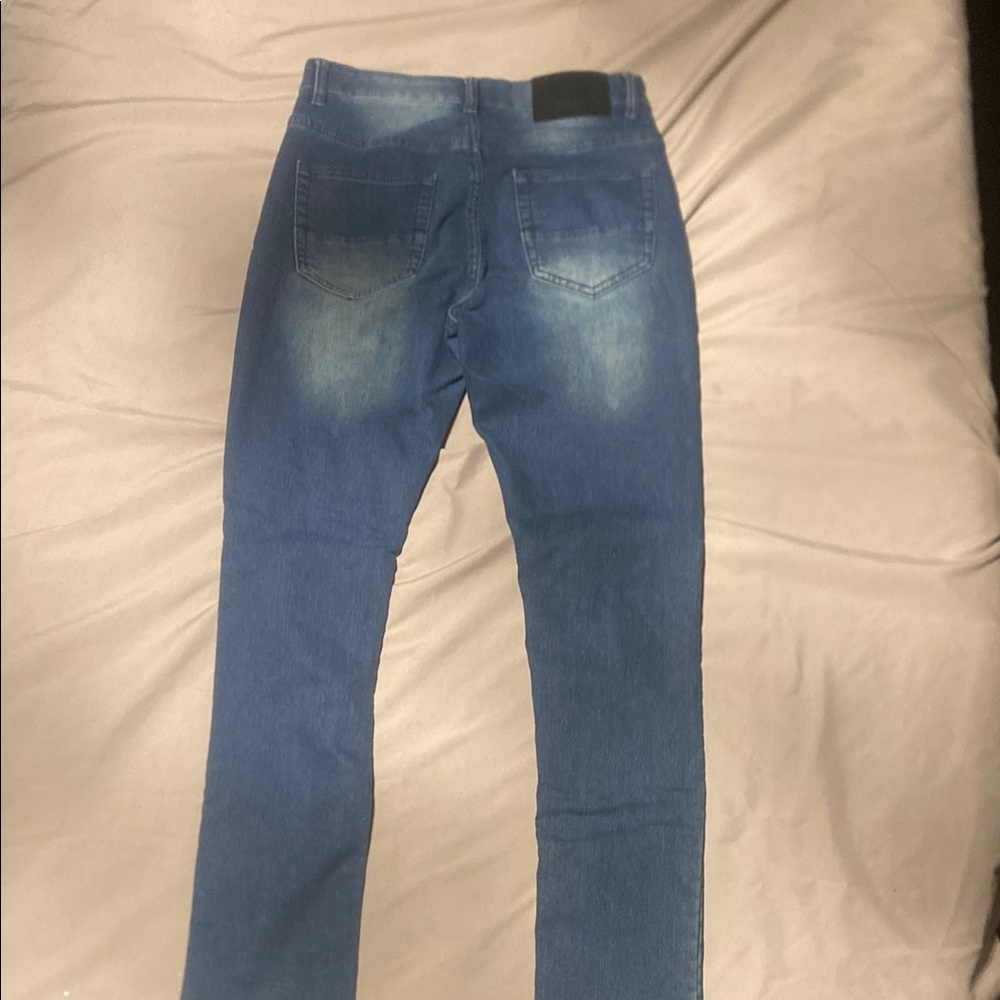 Blue Skinny Jeans with Faded Detailing